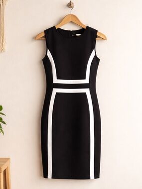 Talbots Black and White Colorblock Midi Sheath Dress